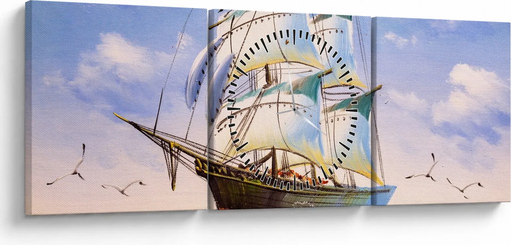 Obraz statku na falach (z zegarem) (90x30 cm)