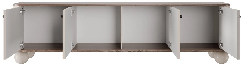 Szafka RTV Vesper 4D 187 cm - kaszmir / orzech / czarne uchwyty / nogi kule