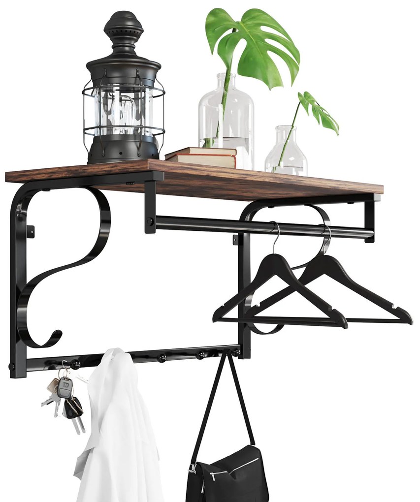 Wieszak ścienny HENRY, 60x30x32cm, czarna/brąz Vasagle