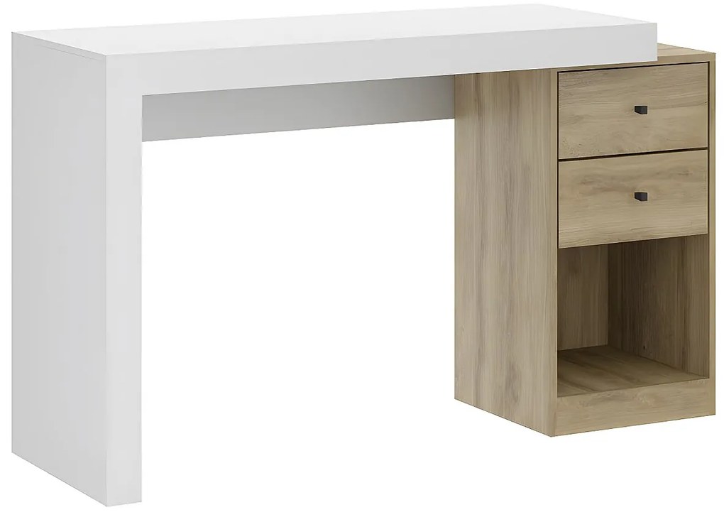 Biurko narożne – 2 szuflady i 2 drzwi – kolor: biały i dębowy - EVAN