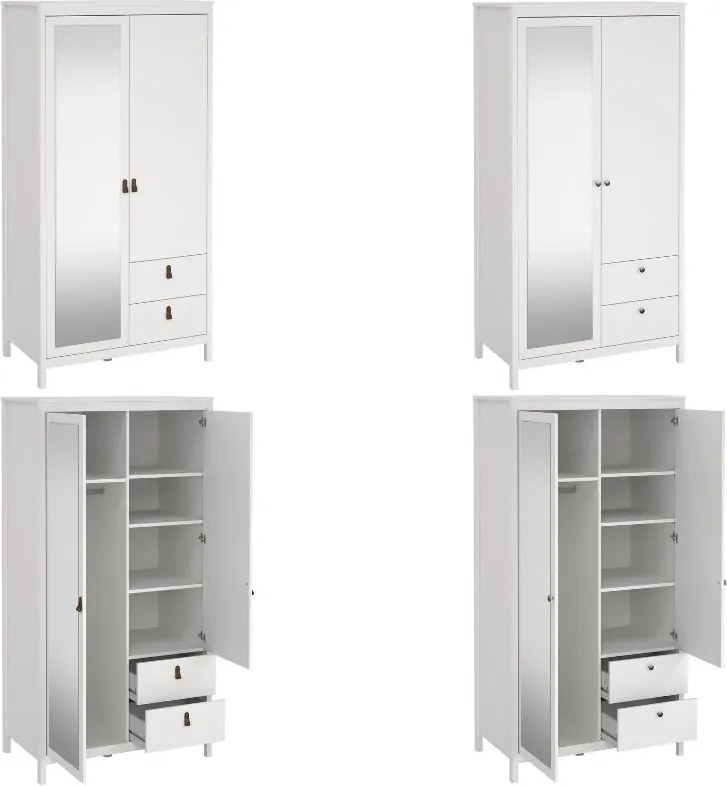 Dwudrzwiowa szafa z lustrem i szufladami Madrid, biały mat