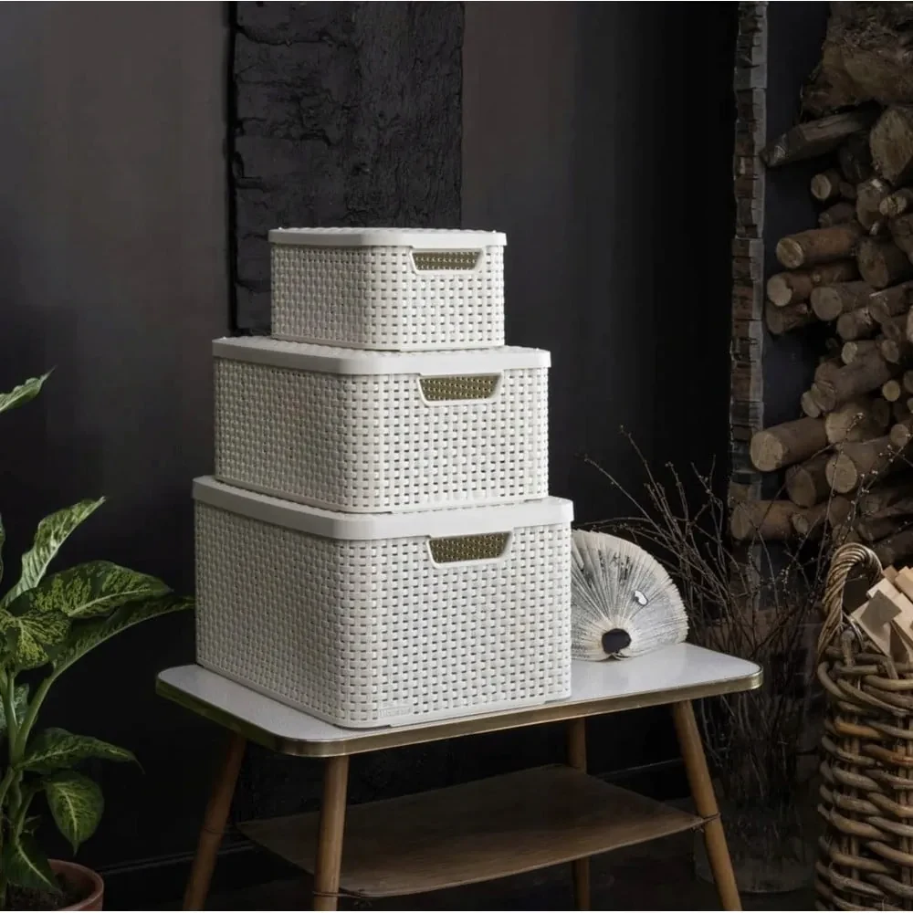 Kremowy plastikowy pojemnik z pokrywką 20x29x14 cm Style – Curver