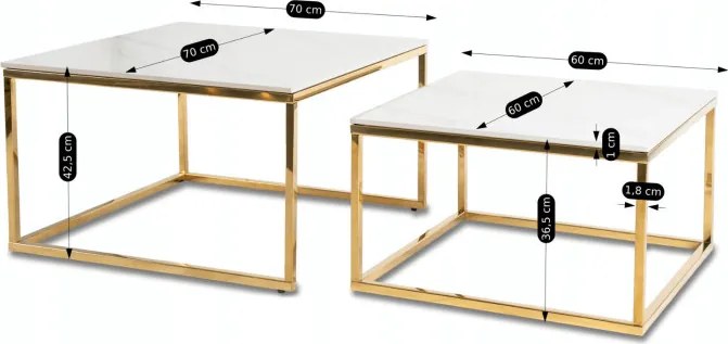 Zestaw Stolików Kawowych TENOR Biały Marmur/Złoty do Salonu Glamour