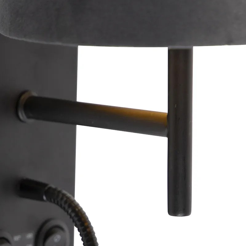 Lampa ścienna w stylu art deco czarna z abażurem z ciemnoszarego weluru - Stacca Nowoczesny Oswietlenie wewnetrzne