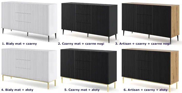 Czarna komoda z lamowym frontem glamour T2-E14