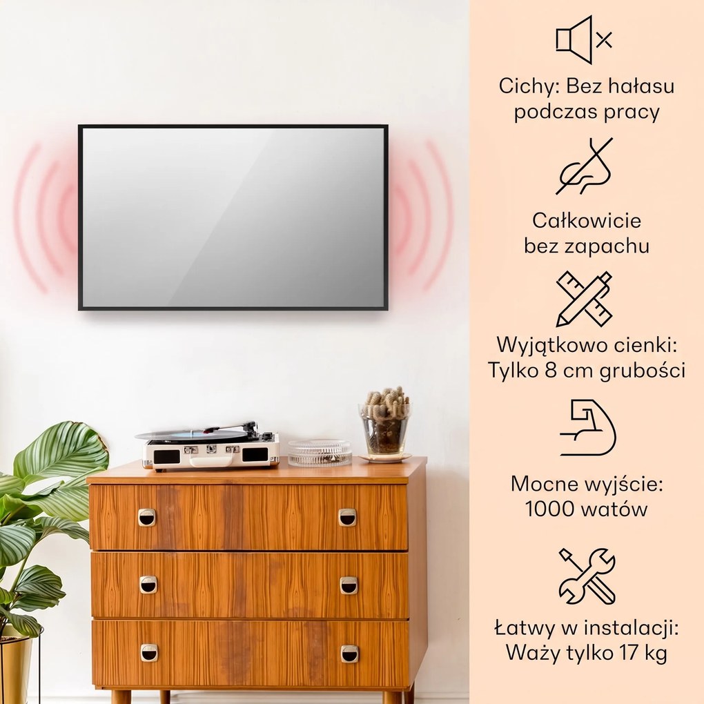 Klarstein La Palma Smart 1000W 120x60cm Panel na podczerwień lustro Czarny