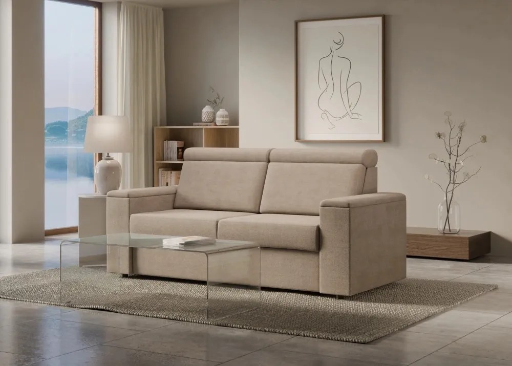 Sofa - kanapa do spania Volta 140x200 cm, z pojemnikami, materacem i stelażem włoskim