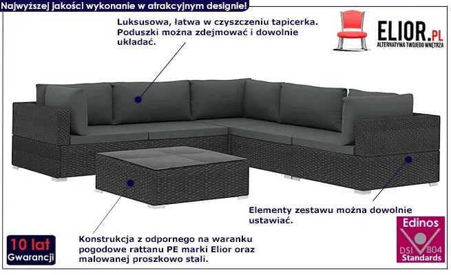 6-częściowy czarny zestaw wypoczynkowy do ogrodu - Owis 6A