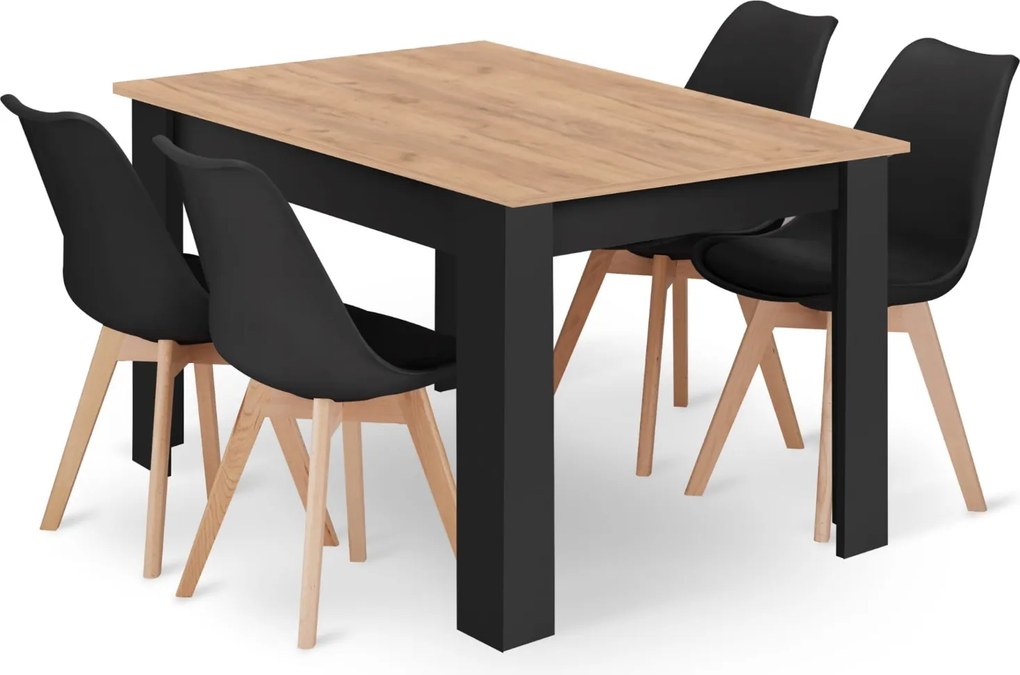 Zestaw stół i 4 krzesła Savio 033, 120x80 cm, dąb craft/czarny, krzesła czarne