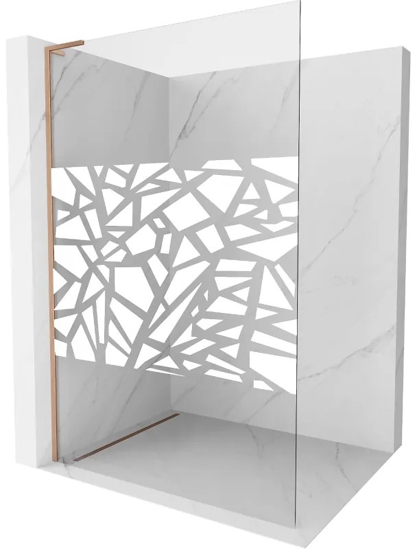 Mexen Kioto L ścianka prysznicowa Walk-in 100 x 200 cm, biały wzór, miedź szczotkowana - 800-100-103-65-85