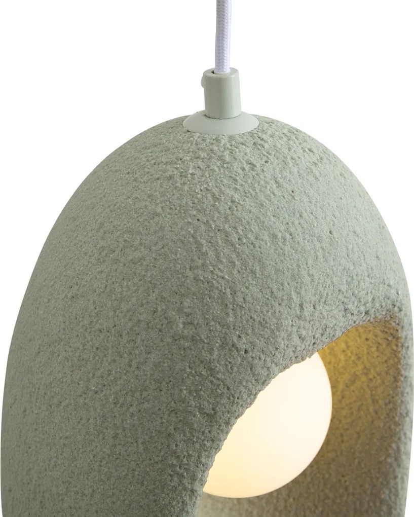 Lampa wisząca Japandi biała z organicznym jasnym zielonym kloszem 3-punktowa - Moonstone