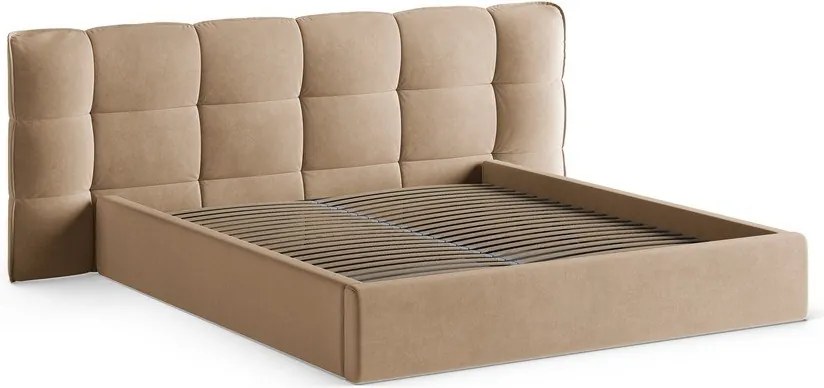 Szarobeżowe tapicerowane łóżko dwuosobowe ze schowkiem ze stelażem 200x200 cm Eric – Micadoni