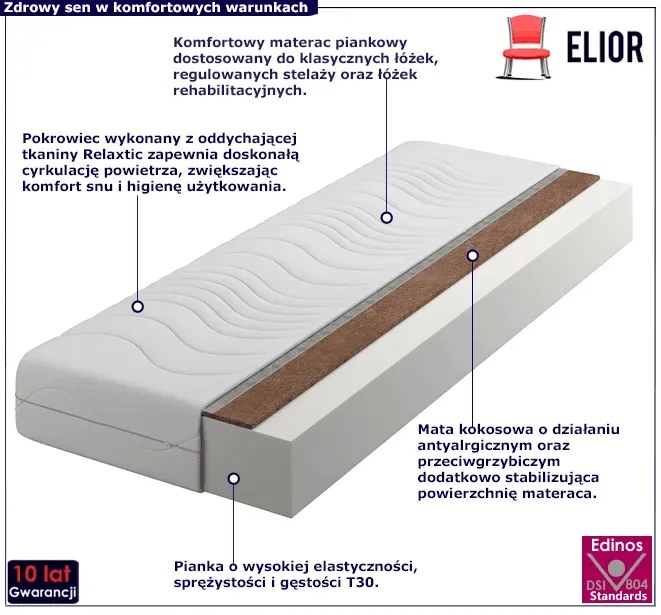 Materac piankowo-kokosowy z pokrowcem 120x200 Fabiola 4X