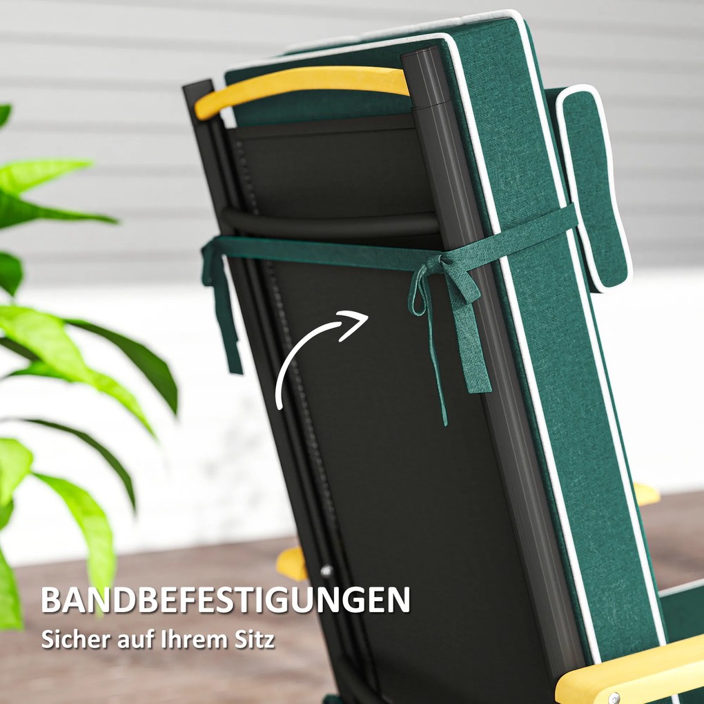 Outsunny Poduszka na siedzenie 120 x 47 x 9,5 cm odporna na wodę z paskami, zagłówkiem, UPF50+, Zielony