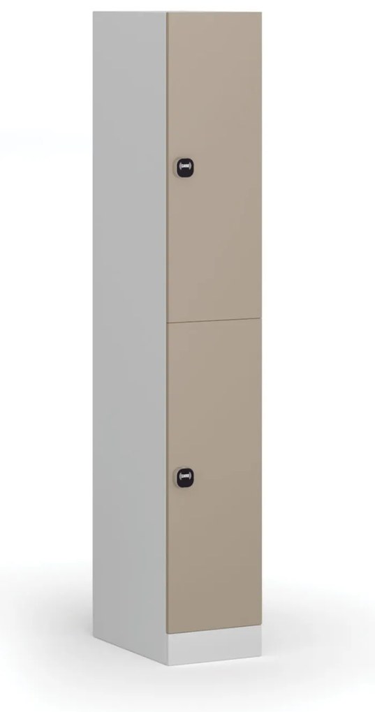 Szafka skrytkowa, 2 schowki, 1850 x 300 x 500 mm, demontaż, zamek RFID, drzwi beżowe