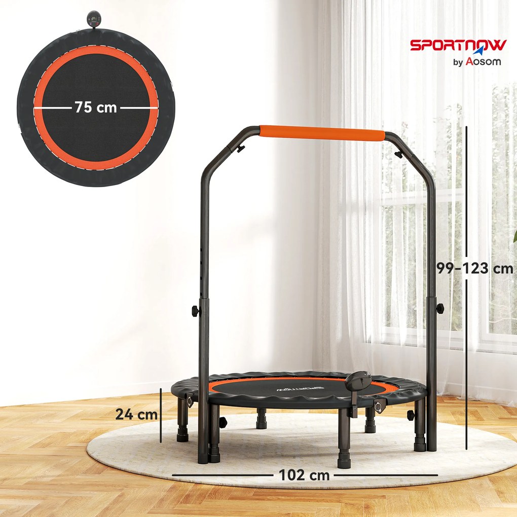 SPORTNOW Minitrampolin, z regulowanym uchwytem, monitor LCD, stal, czarno-czerwony, Ø102 x 99-123 cm