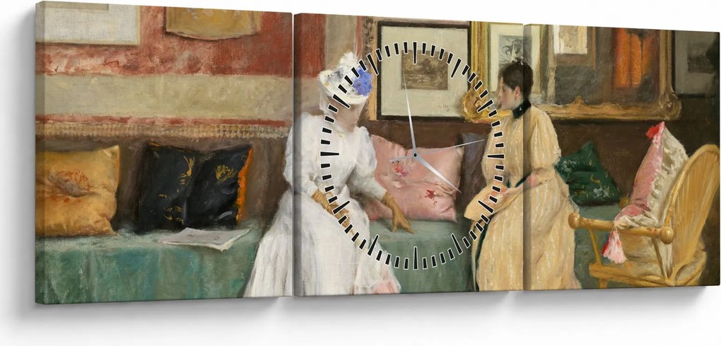 Obraz - William Merritt Chase, A Friendly Call, reprodukcje (z zegarem) (90x30 cm)
