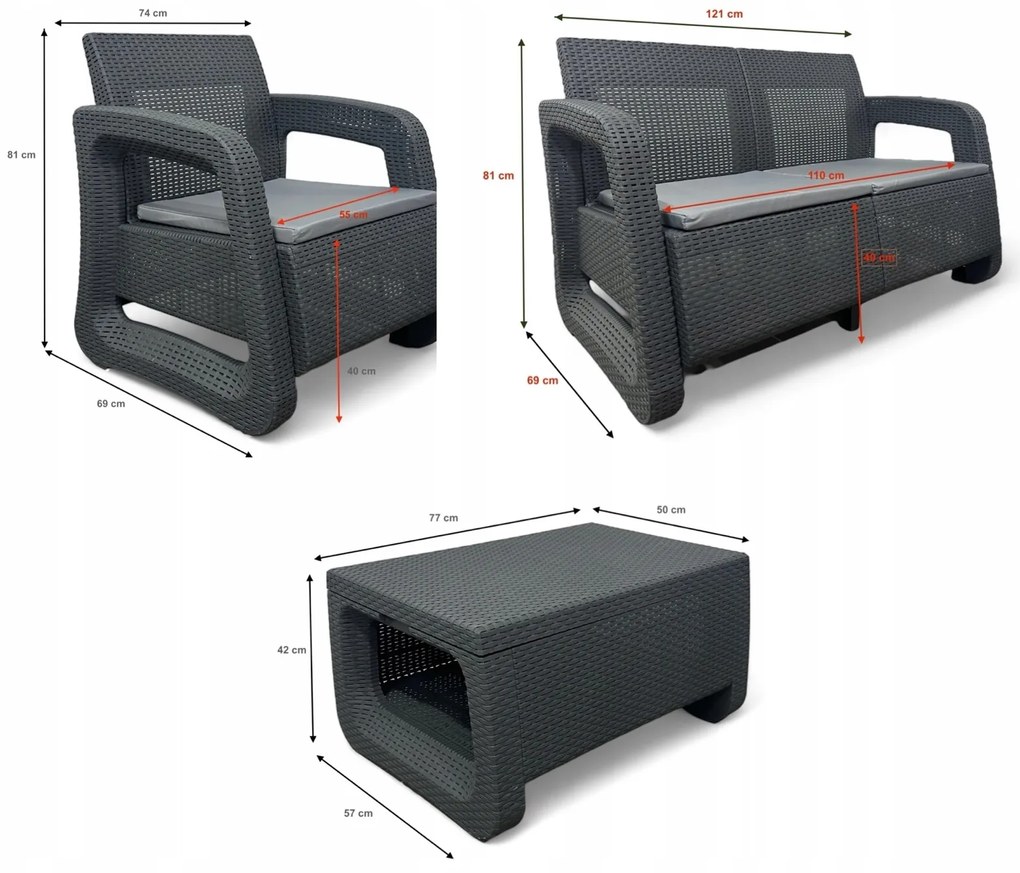Zestaw mebli ogrodowych z tworzywa Malezja MAS-LS-04 szary