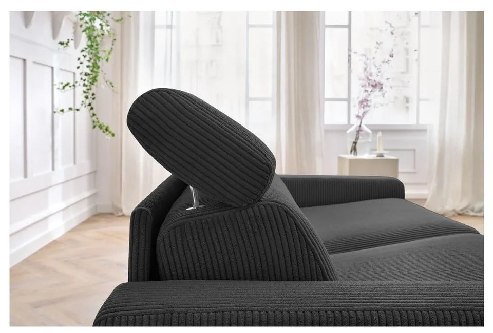 Ciemnoszara sztruksowa rozkładana sofa 215 cm Monaco – Bobochic Paris