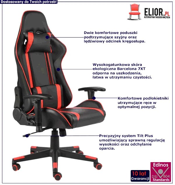 Czarno Czerwony Fotel Gamingowy Dąb G6-C98
