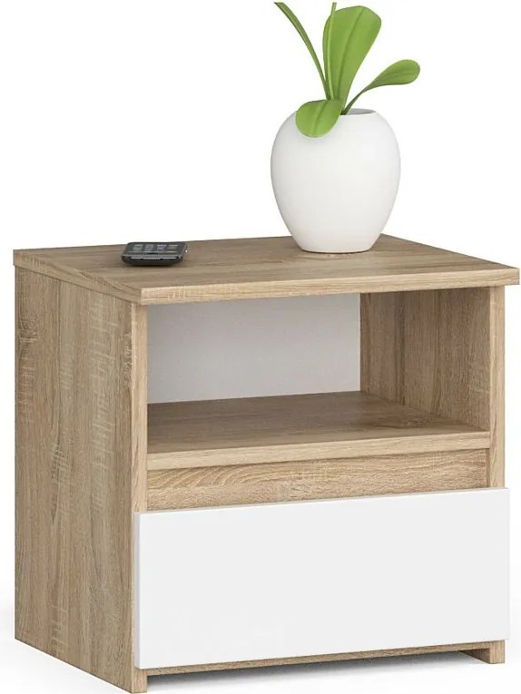Szafka nocna AKORD CL1 Dąb Sonoma 40 cm 1 szuflada fronty kolor Biały mat 1 półka 40x35x40 cm
