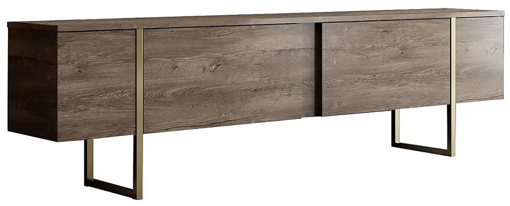 Szafka RTV 2-drzwiowa   - Ciemny naturalny i złoty - ZIRELDA