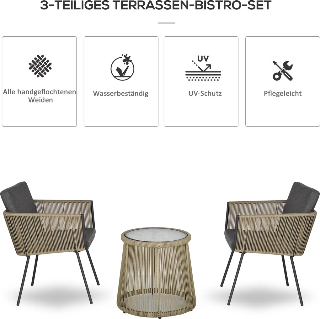 Outsunny 3-częściowy zestaw mebli ogrodowych plecionka z tworzywa sztucznego szary elegancki | Aosom PL