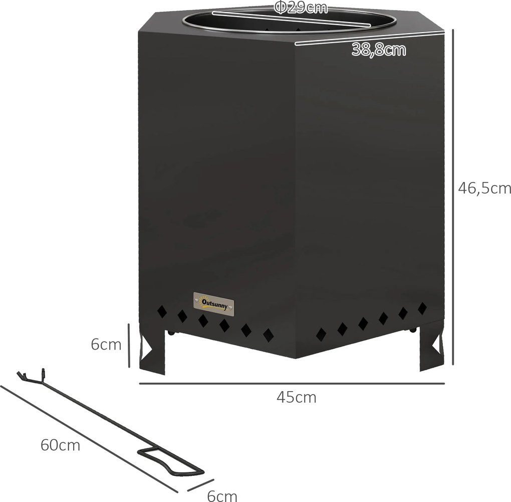 Outsunny Palenisko Ogrodowe z Pogrzebaczem, 45 x 38,8 x 46,5 cm, Srebrno-Czarne