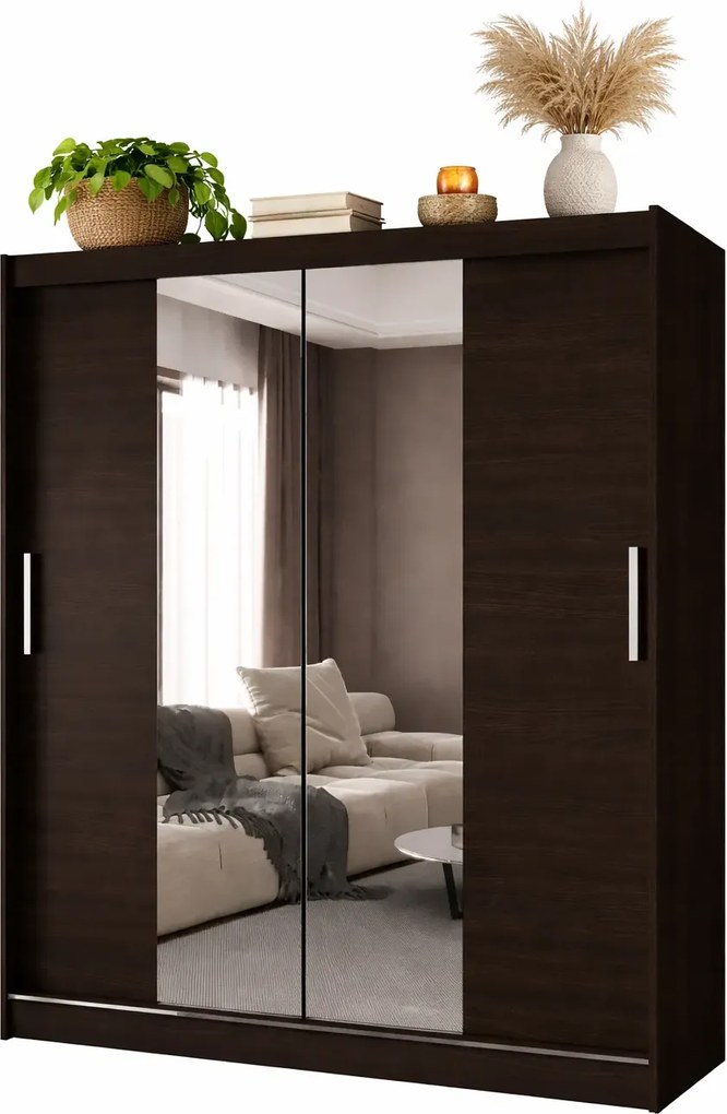 Brązowa dwudrzwiowa szafa przesuwna z lustrem G8-F09