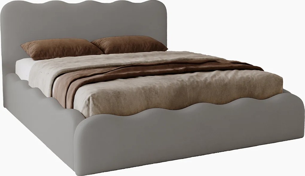Emporius Wave łóżko dwuosobowe 160x200 cm - łóżko z pojemnikiem, łóżko tapicerowane 160x200 do sypialni - tkanina aksamitna, szary (Elegance 19)