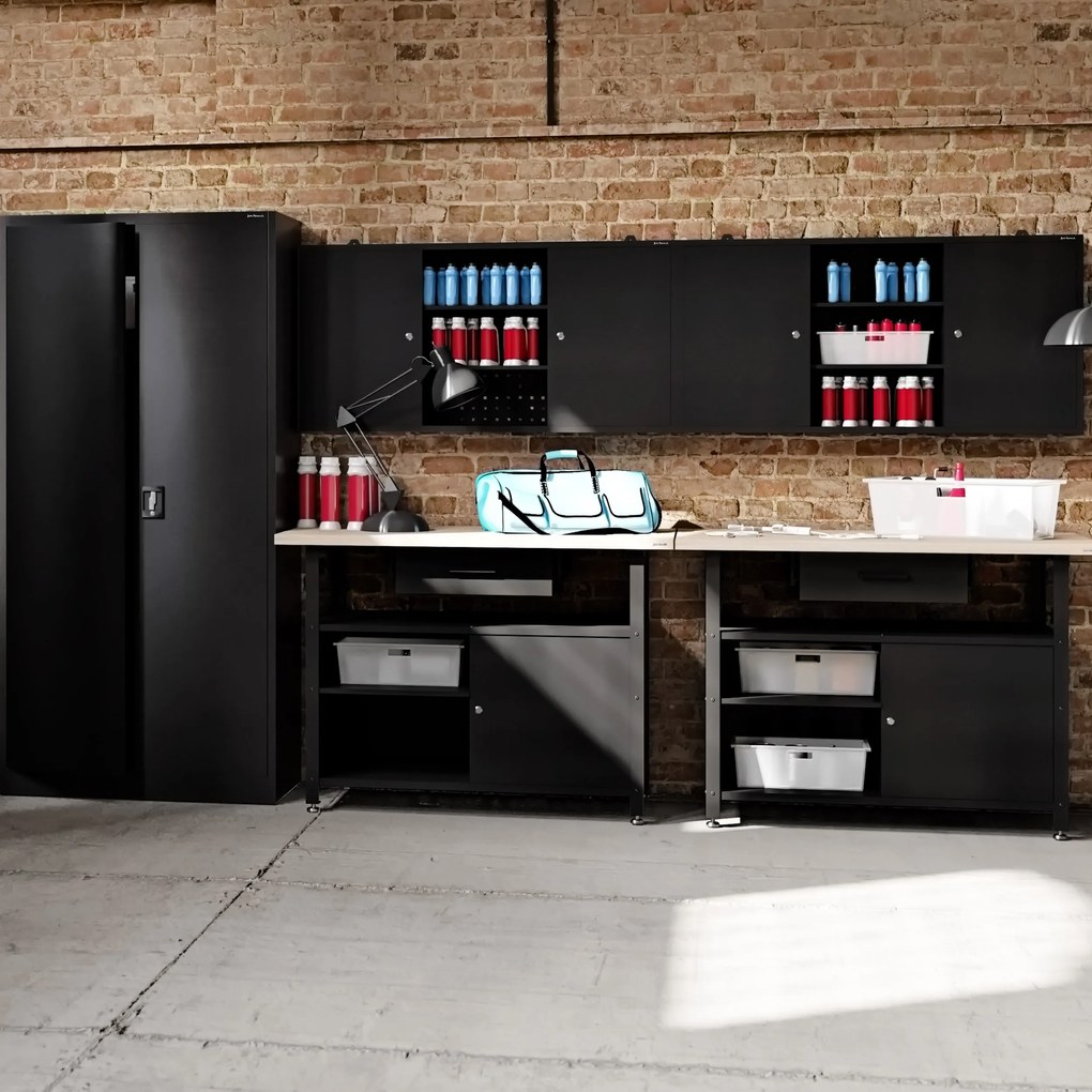 Szafka na narzędzia, wisząca BEN, 1200 x 600 x 200 mm, All Black: czarna