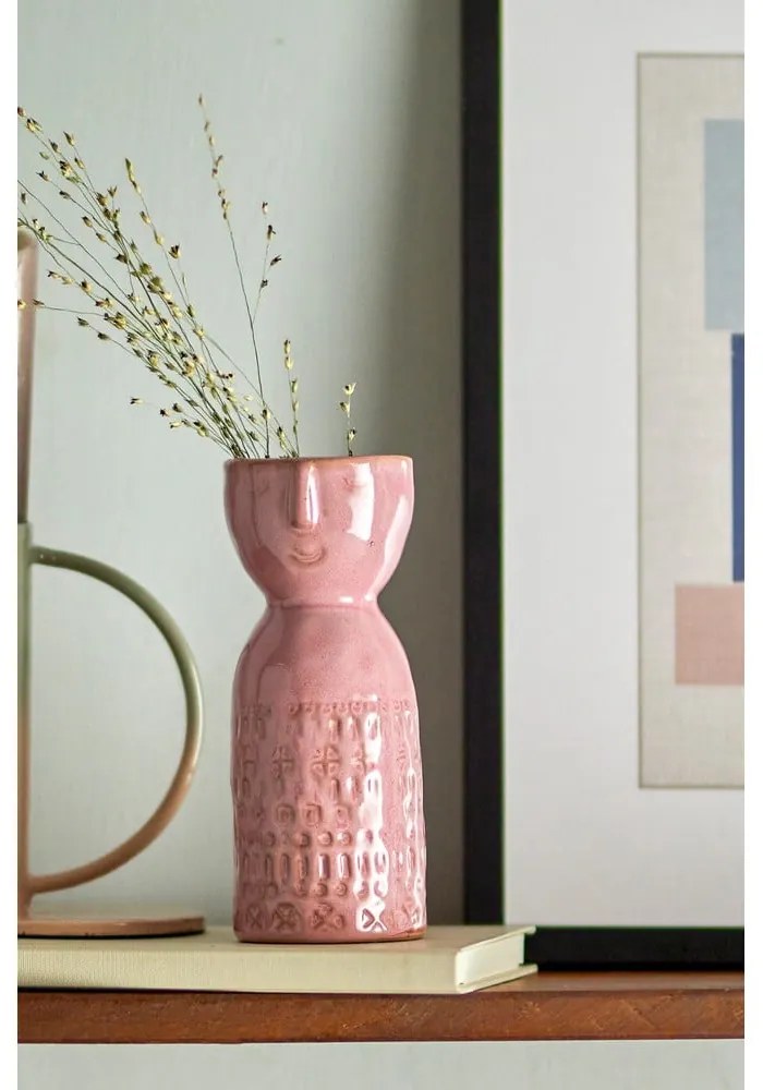Różowy kamionkowy ręcznie wykonany wazon (wysokość 14,5 cm) Embla – Bloomingville