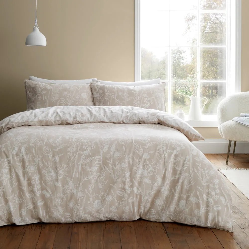 Beżowa flanelowa pościel dwuosobowa 200x200 cm Floral Toile – Bianca