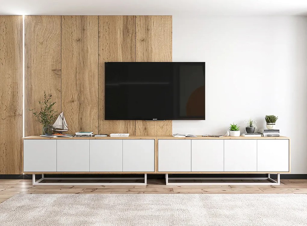 Zestaw zamykanych szafek rtv dąb wotan + biały E3-G43