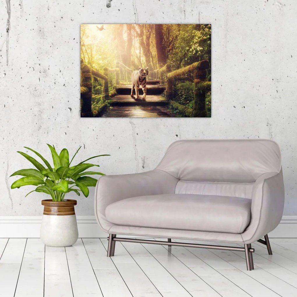 Obraz na szkle - tygrys w dżungli (70x50 cm)
