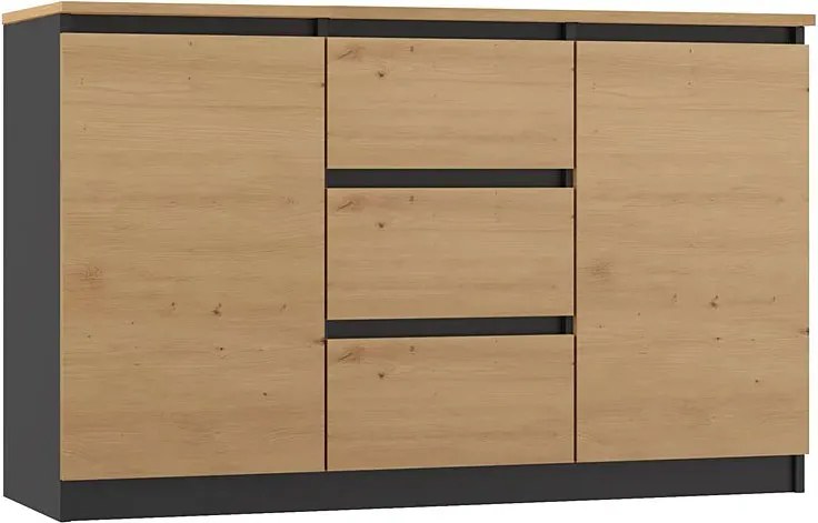 Komoda Z Szufladami I Półkami Dąb Artisan + Antracyt K0-W45