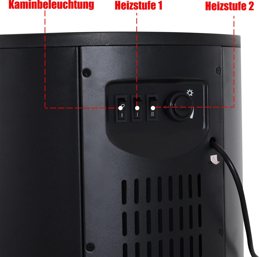 Elektryczny Kominek HOMCOM z Efektem Płomienia LED 900/2000W, Czarny