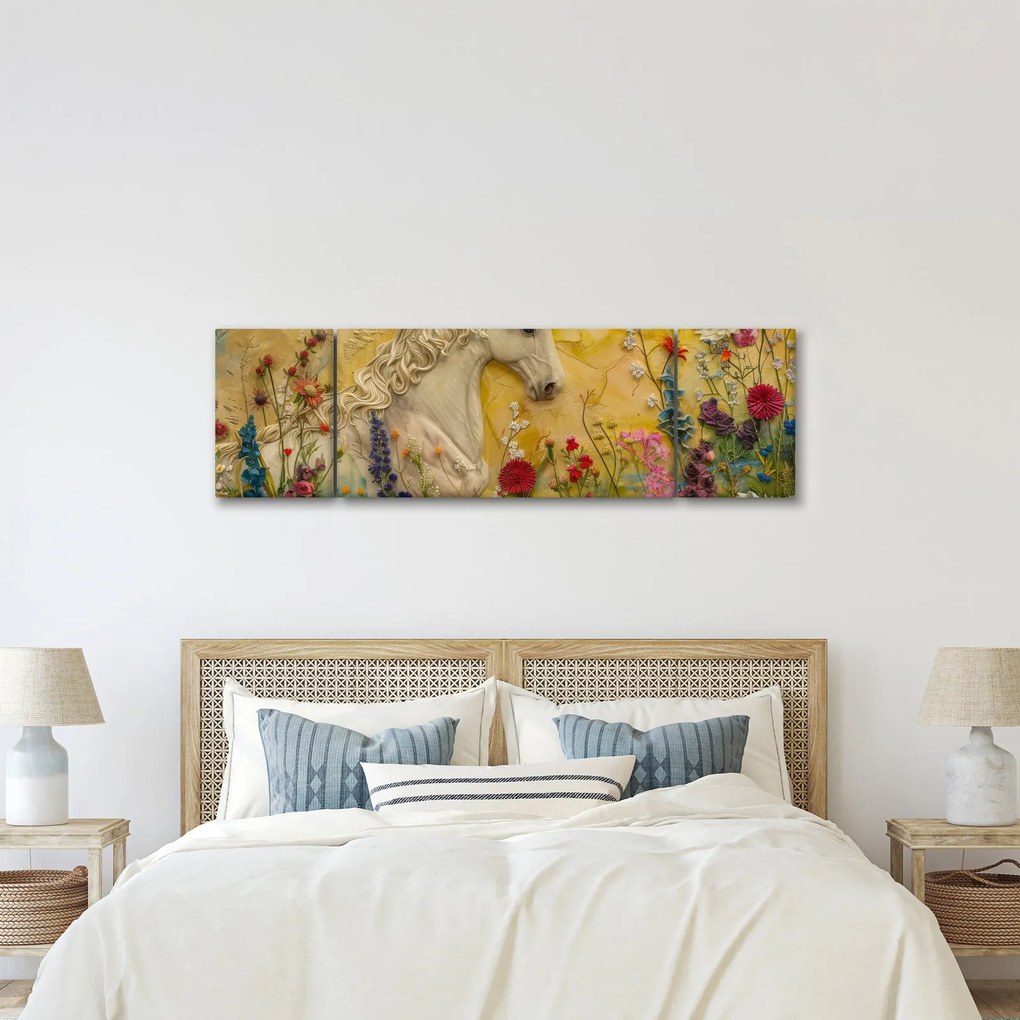 Obraz - Jednorożec z kwiatami (170x50 cm)