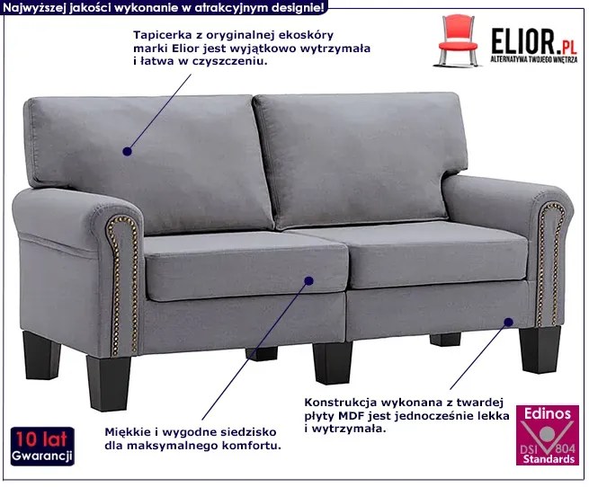 Luksusowa dwuosobowa sofa jasnoszara - Alaia 2X