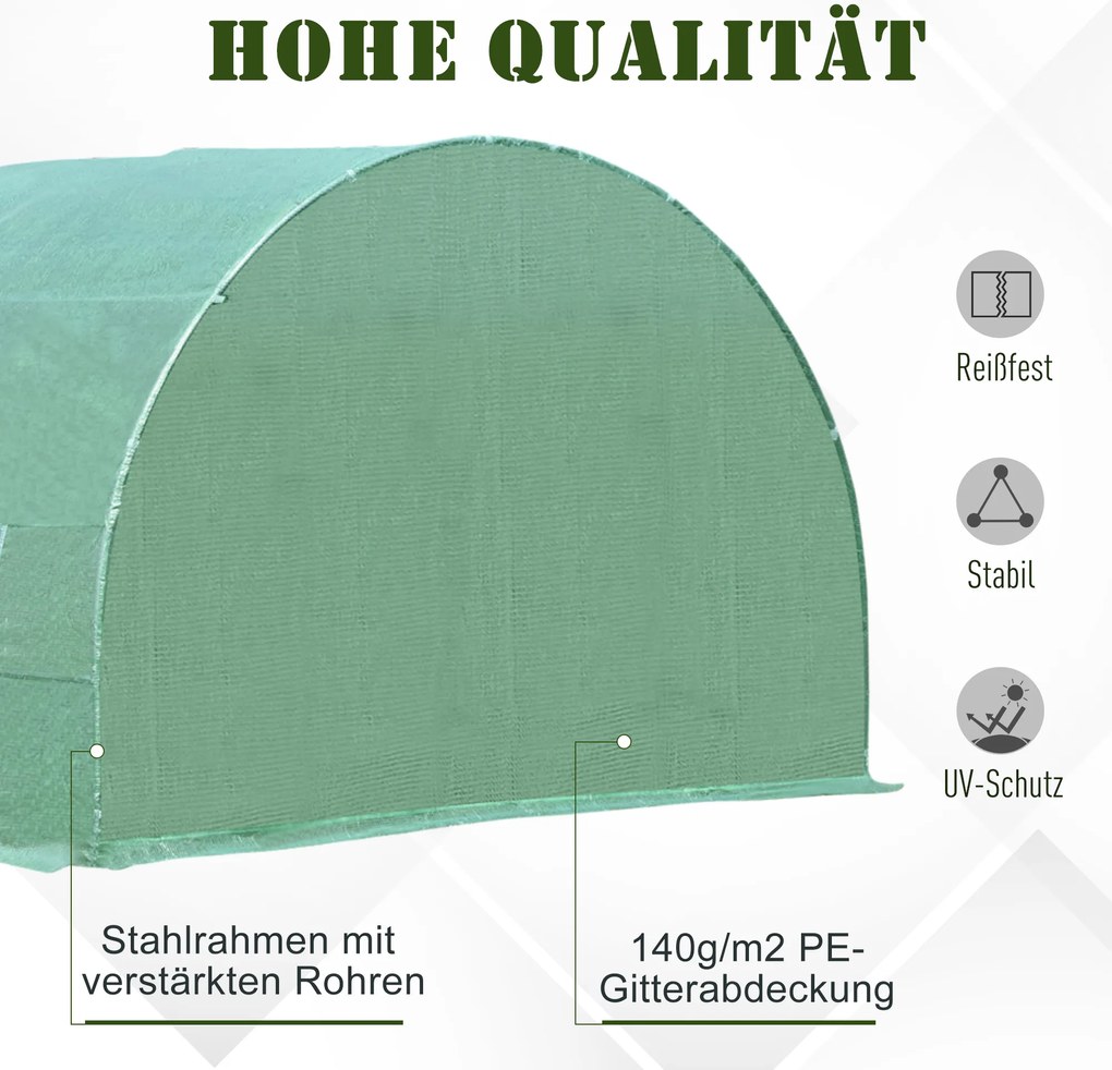 Outsunny Szklarnia Tunel Foliowy 6x3x2m Ochrona Roślin w Ogrodzie Zielona | Aosom PL