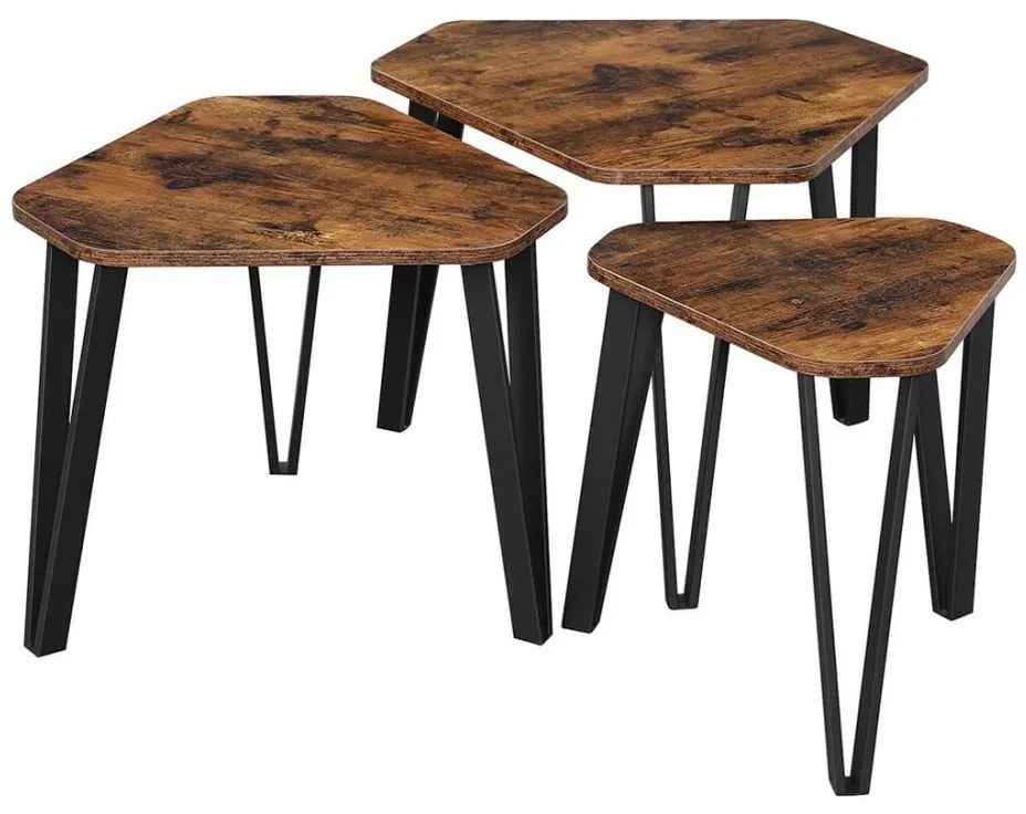 Zestaw 3 stolików pomocniczych ELDUR brązowy/czarny