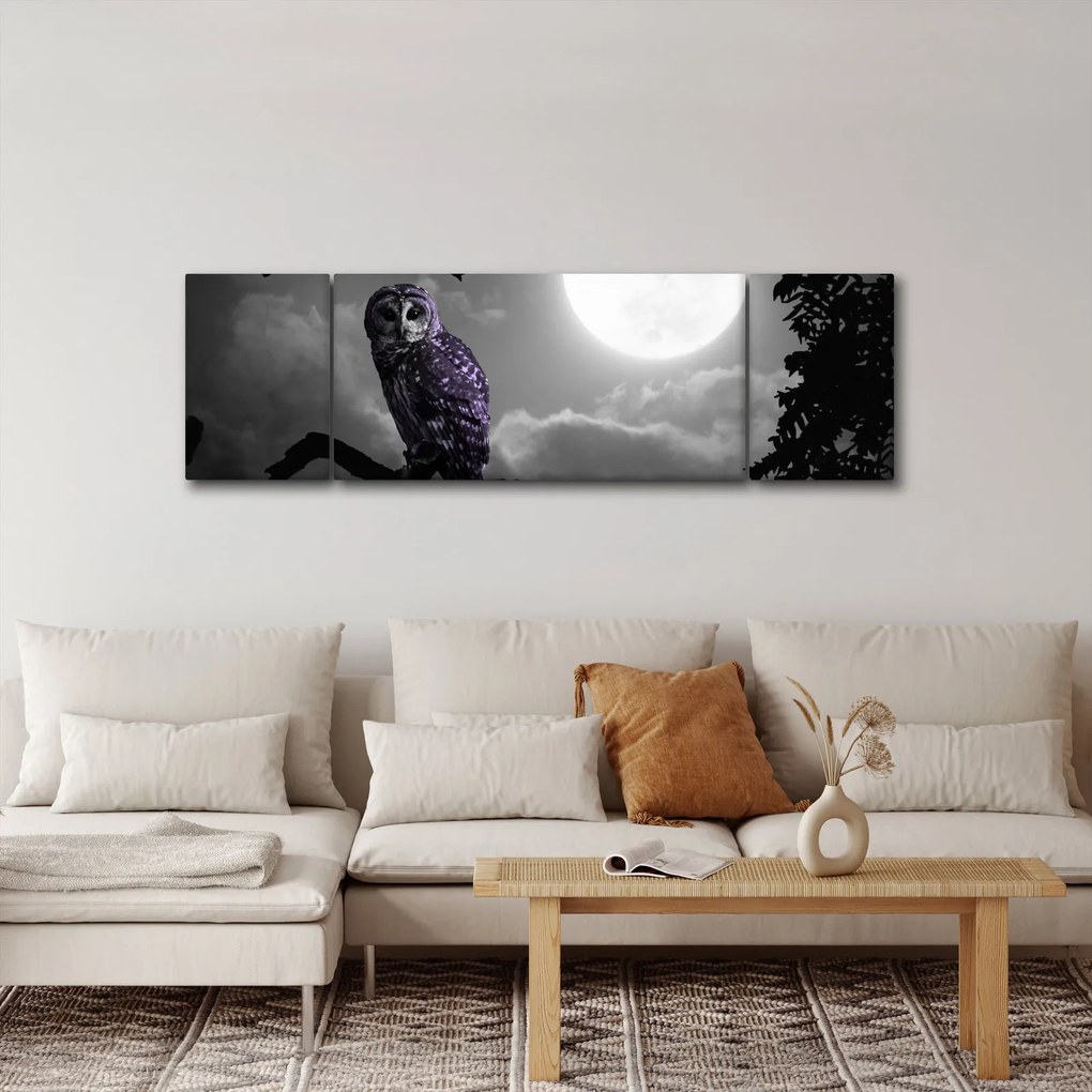 Obraz - Nocna sowa, fioletowa sowa (170x50 cm)