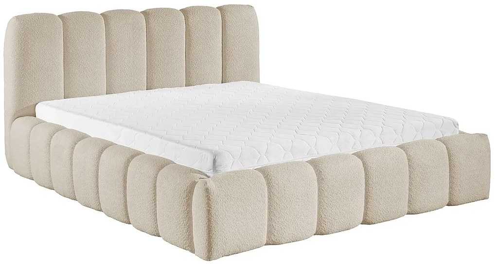 Beżowe łózko tapicerowane tkaniną boucle A4-A39