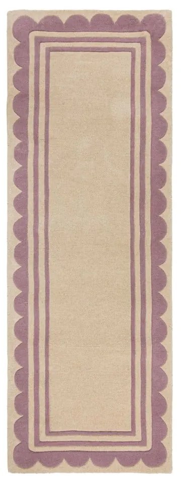 Fioletowo-naturalny wełniany chodnik tkany ręcznie 80x230 cm Lois Scallop – Flair Rugs