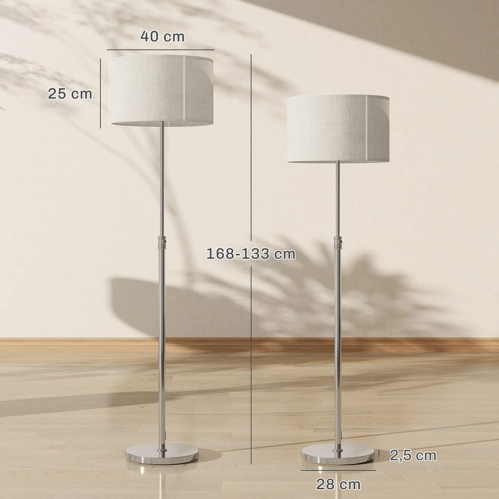HOMCOM Lampa stojąca z pilotem, regulowana wysokość, klosz z tkaniny, metalowa podstawa, regulowana jasność, włącznik nożny, beżowy | Aosom PL