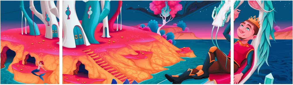 Obraz - Książę i smocza księżniczka (170x50 cm)