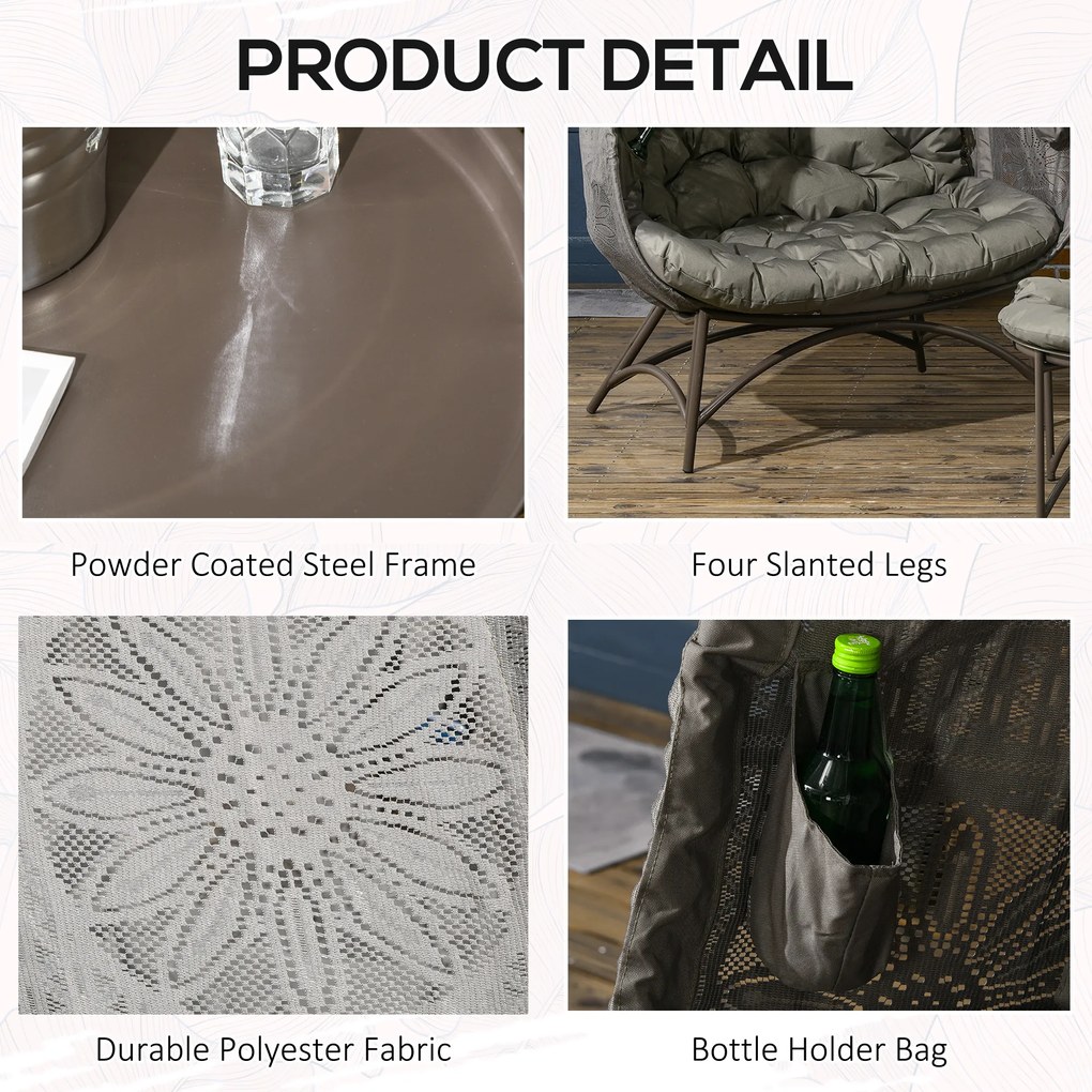 Outsunny Zestaw mebli ogrodowych, 2 fotele wiklinowe z stolikiem, składane, poduszki na siedzisko, rama ze stali, kolor: Piasek