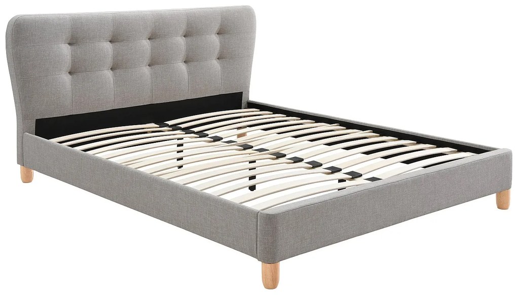 Łóżko 140 x 190 cm z pikowanym zagłówkiem  - Tkanina - Szary - ELIDE