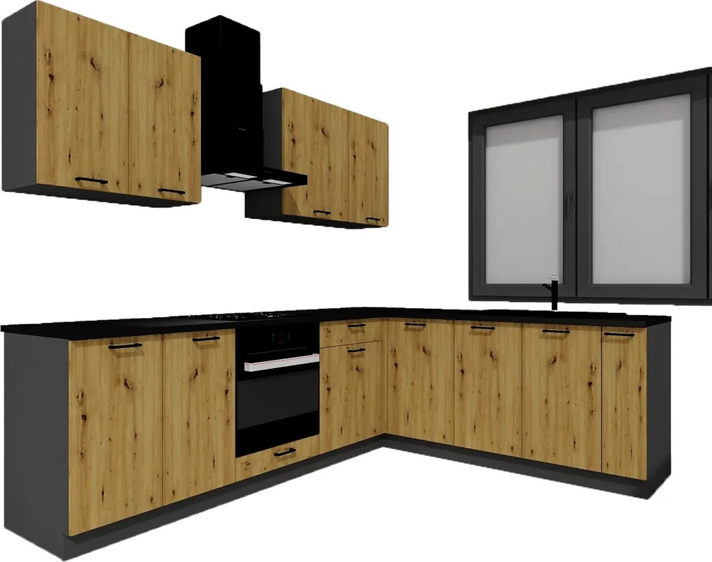 Zestaw mebli do kuchni 260 cm grafit + dąb artisan C5-D96
