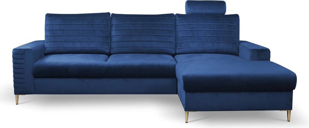 Masseno Narożnik GRIFO z funkcją spania i pojemnikiem na pościel Narozniki L, Rozkładana sofa - Niebieski, VELLUTO NAVY 25